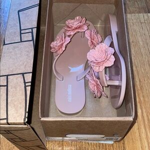 Mini Melissa Girl Size 13 Blush Pink Floral Jelly Sandals Thong